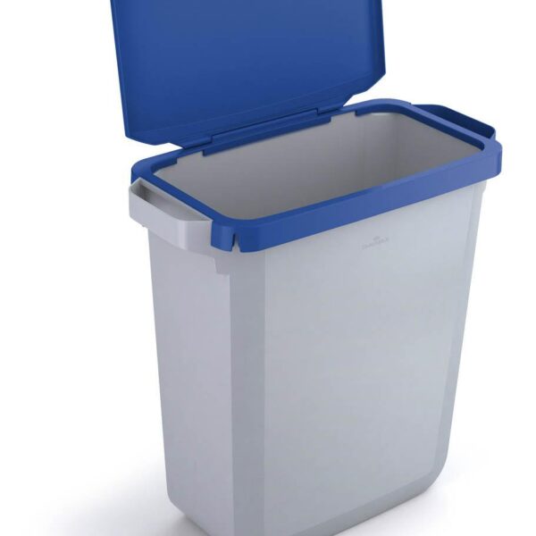 Durable DURABIN Plastic Waste Recycling Bin 60 Litre Rectangular Grey with Blue Hinged Lid - VEH2022011