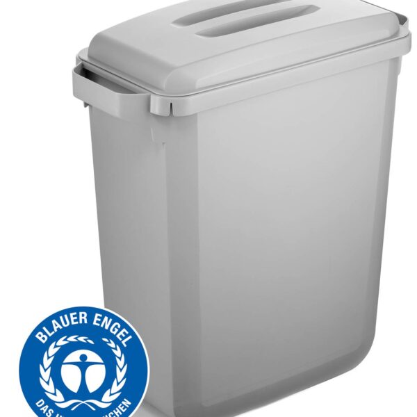 Durable DURABIN ECO 80% Recycled Plastic Waste Recycling Bin 60 Litre Rectangular Grey with Grey ECO Lid - VEH2022050