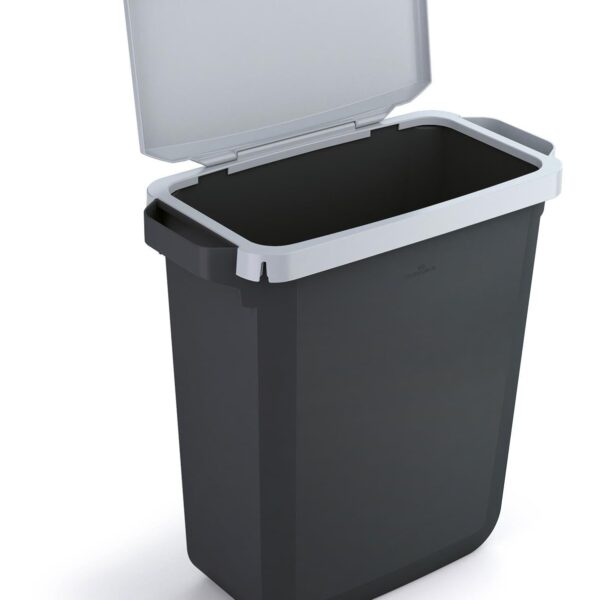 Durable DURABIN ECO 80% Recycled Plastic Waste Recycling Bin 60 Litre Rectangular Black with Grey Hinged Lid - VEH2023026