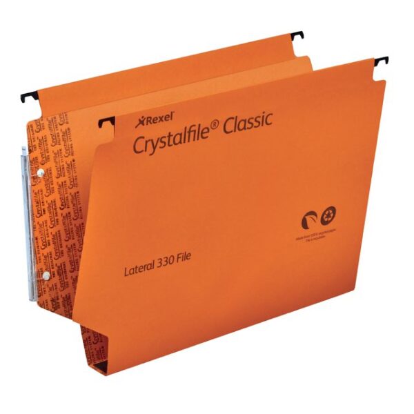 Rexel Crystalfile Classic 300 Foolscap Lateral Suspension File Manilla 30mm Orange (Pack 25) 3000110 DD