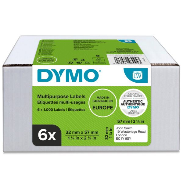 Dymo LabelWriter Multipurpose Label 32x57mm 1000 Labels Per Roll White (Pack 6) - 2093094