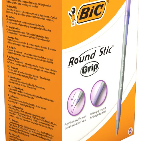 BIC Round Stic Grip Purple Ballpoint Pen