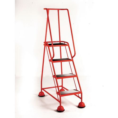 Slingsby Mobile 4 Tread Platform Steps With Full Handrail and Cup Feet 125Kg Capacity W380 x D280 x H1016mm (Platform) Red - 385139 DD