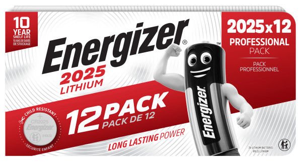 Energizer Lithium CR2025 Coin Cell Pk 12