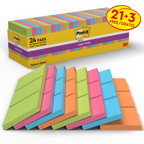 Post-it Super Sticky Notes, Assorted Col
