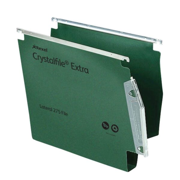 Rexel Crystalfile Extra 275 Foolscap Lateral Suspension File Polypropylene 30mm Green (Pack 25) 70640