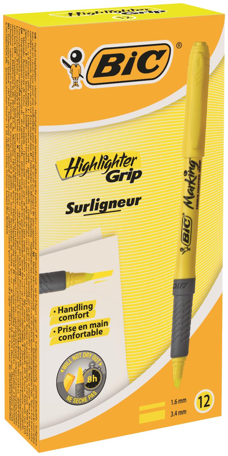 BIC-Brite Liner Grip-Highlighter-Ink-Yellow-BT012 - BOX 12