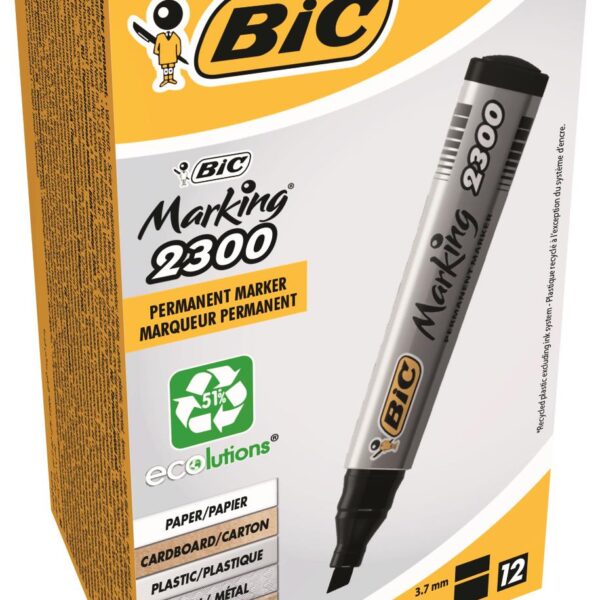 Bic Marking 2300 Permanent Marker Chisel Tip 3.7-5.5mm Line Black (Pack 12) - 8209263