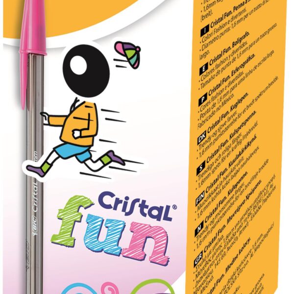 Bic Cristal Fun Ballpoint Pen 1.6mm Tip 0.42mm Line Lime Green/Pink/Purple/Turquoise (Pack 20) - 895793