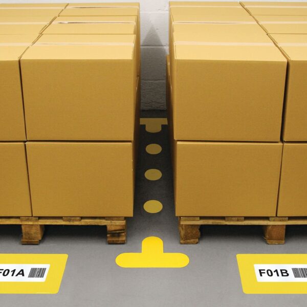 Beaverswood Warehouse Floor Signal Markers Arrow Symbol PVC With Adhesive Backing H90mmxW90mm Yellow (Pack 100) - FS/A