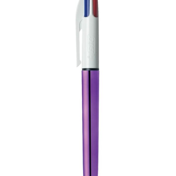 Bic 4 Colours Shine Ballpoint Pen 1mm Tip 0.32mm Line Purple Barrel Black/Blue/Green/Red Ink (Pack 12) - 982876