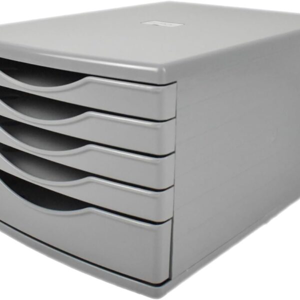 Deflecto A4 Desktop Drawer Organiser 5 Drawers - 1 x 60mm and 4 x 30mm Drawer Tower Unit Grey - CP145YTGRY