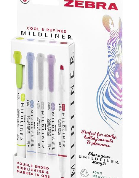 Zebra Mildliner Twin Tip Highlighter Marker Assorted Cool and Refined (Pack 5) - 2690