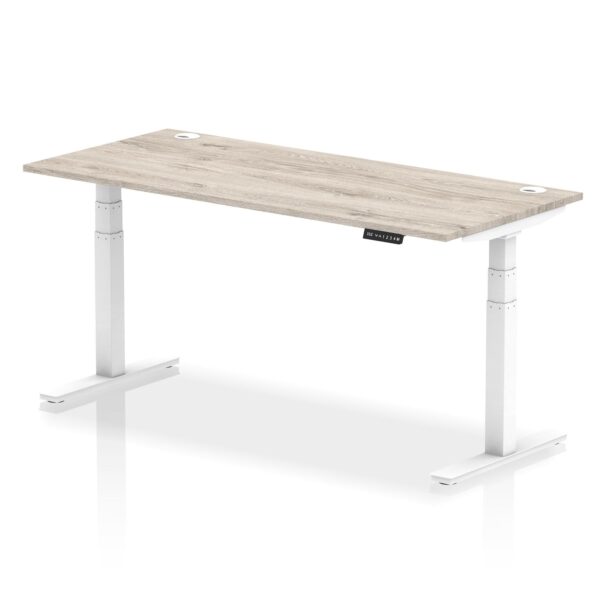 Dynamic Air 1800 x 800mm Height Adjustable Desk Grey Oak Top Cable Ports White Leg HA01176 DD