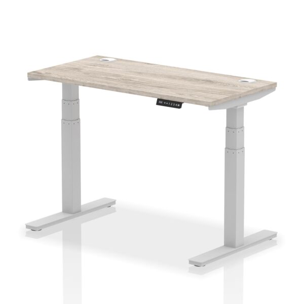 Dynamic Air 1200 x 600mm Height Adjustable Desk Grey Oak Top Cable Ports Silver Leg HA01177 DD