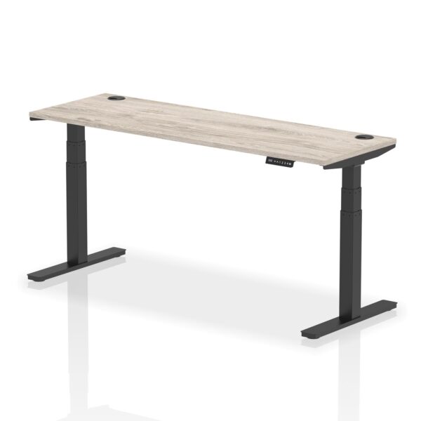 Dynamic Air 1800 x 600mm Height Adjustable Desk Grey Oak Top Cable Ports Black Leg HA01256 DD