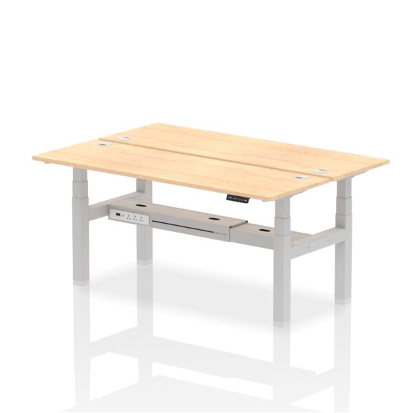 Dynamic Air Back-to-Back W1800 x D600mm Height Adjustable Sit Stand 2 Person Bench Desk With Cable Ports Maple Finish Silver Frame - HA02516 DD