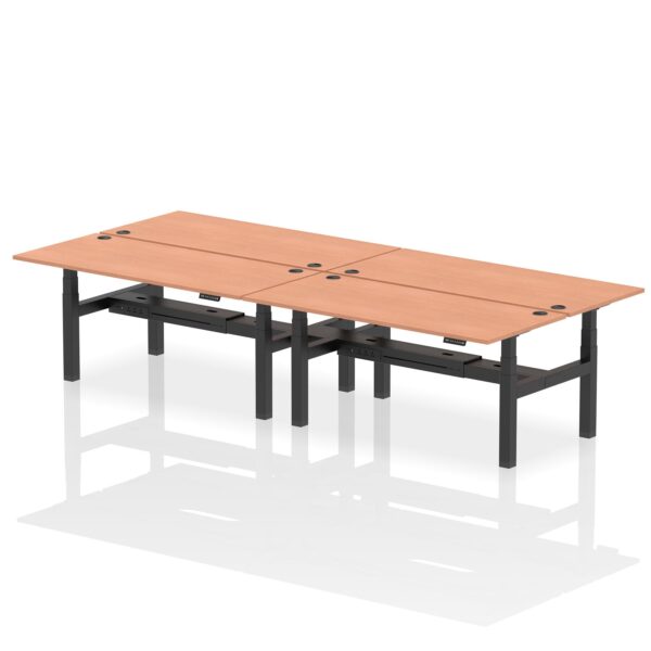 Dynamic Air Back-to-Back W1800 x D800mm Height Adjustable Sit Stand 4 Person Bench Desk With Cable Ports Beech Finish Black Frame - HA02682 DD