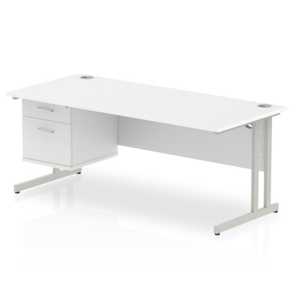 Dynamic Impulse W1800 x D800 x H730mm Straight Office Desk Cantilever Leg With 1 x 2 Drawer Fixed Pedestal White Finish Silver Frame - MI002208 DD
