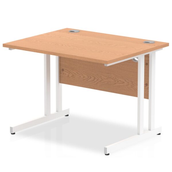 Impulse 1000 x 800mm Straight Desk Oak Top White Cantilever Leg MI002642 DD