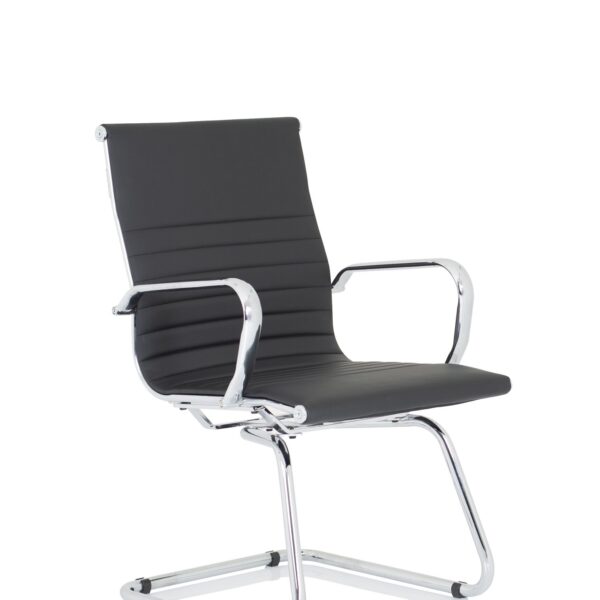 Dynamic Nola Black Soft Bonded Leather Cantilever Conference Chair With Fixed Arms and Chrome Frame - OP000224 DD