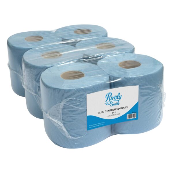 Purely Smile Centrefeed Roll 2 Ply 150m Blue (Pack 6) PS1213