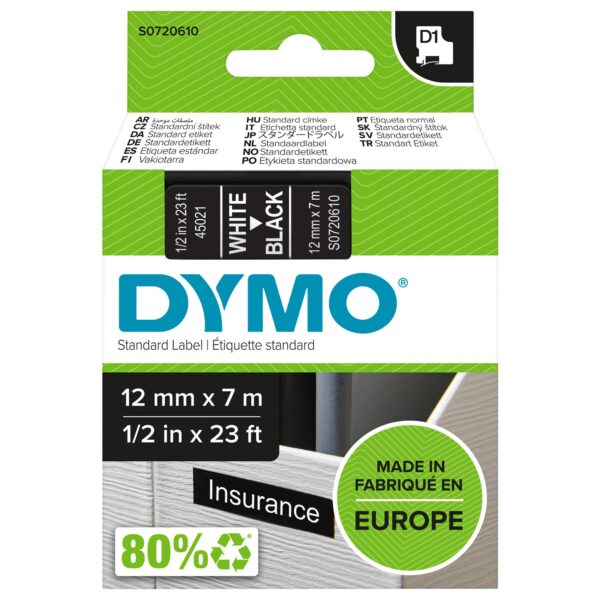 Dymo 45021 S0720610) D1 Label Tape 12mmx