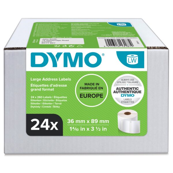 Dymo LabelWriter Large Address Label 36x89mm 260 Labels Per Roll White (Pack 24) - S0722390