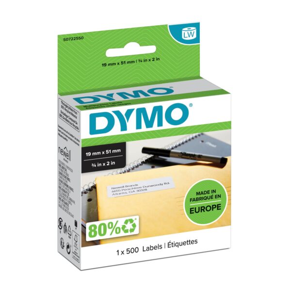Dymo LabelWriter Multipurpose Label 19x51mm 500 Labels Per Roll White - S0722550
