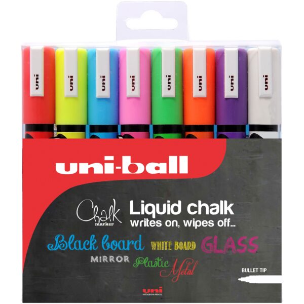 uni Chalk Marker Bullet Tip Medium Assorted Colours (Pack 8) - 153494341