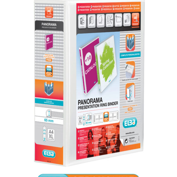 Elba Panorama Presentation Ring Binder Polypropylene 2 D-Ring A4 65mm Rings White (Pack 4) 400008048