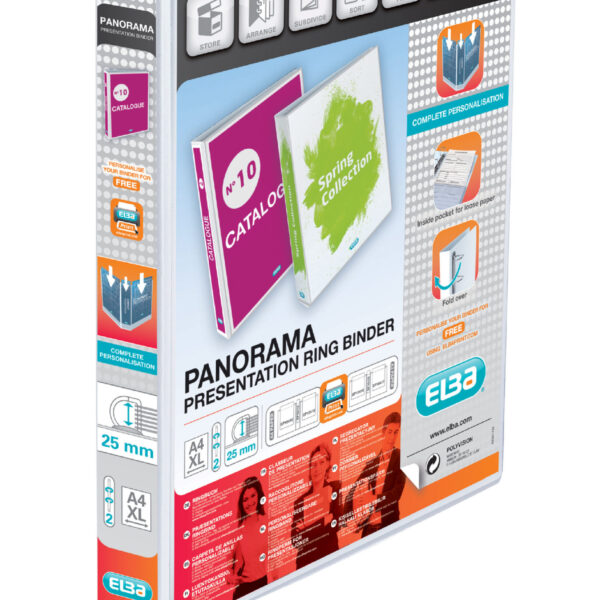 Elba Panorama Presentation Ring Binder 25mm Capacity 40mm Spine A4+ 2 D-Ring White (Pack 6) 400008413