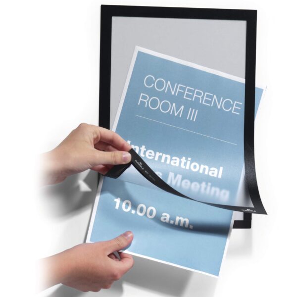 Durable DURAFRAME Self-Adhesive Sign & Document Holder with Magnetic Frame A4 Black (Pack 10) - 488201