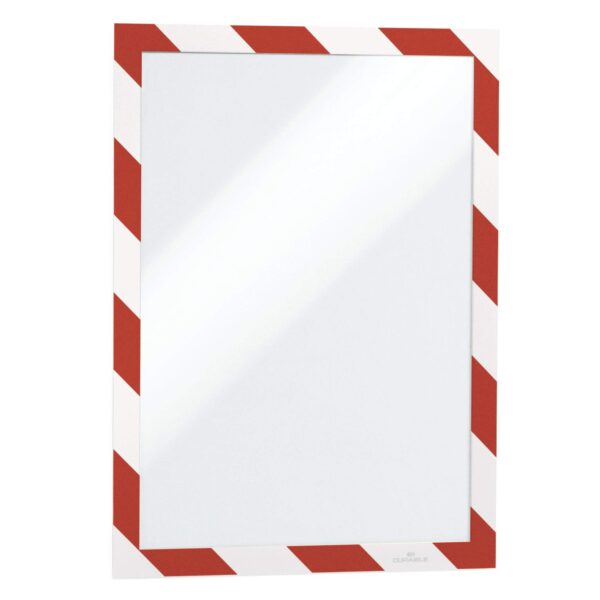 Durable DURAFRAME SECURITY Self-Adhesive Safety Sign & Document Holder with Magnetic Frame A4 Red/White (Pack 2) - 4944132