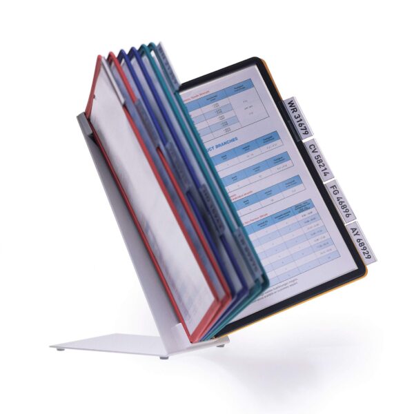 Durable VARIO Display Panel Desk Unit for A4 Documents 10 Panels with Labelling Tabs Assorted Colours - 557000