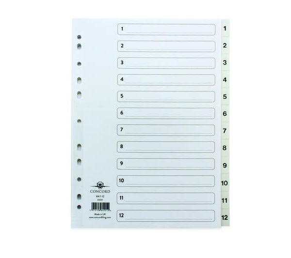 ValueX Index A4 1-12 Multipunched 120 Micron Polypropylene White 64201