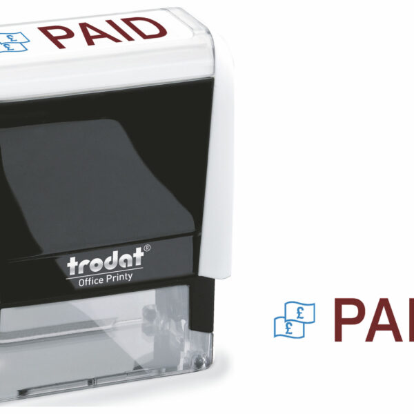 Trodat Office Printy 4912 Self Inking Word Stamp PAID 46x18mm Blue/Red Ink - 77302