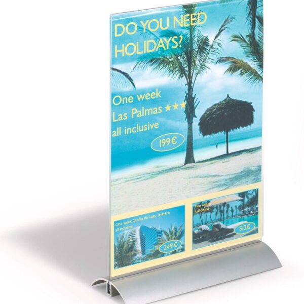 Durable Presenter Sign and Literature Holder Desktop Acrylic with Metal Base A4 Clear - 858919