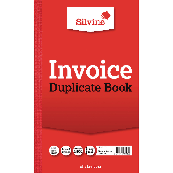 Silvine 210x127mm Duplicate Invoice Book Carbon Ruled 1-100 Taped Cloth Binding 100 Sets (Pack 6) - 611