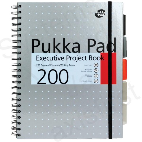 Pukka Pad Executive Metallic Project Book A4 Wirebound Ruled 200 Page Hard Back Assorted (Pack 3) 6970-MET