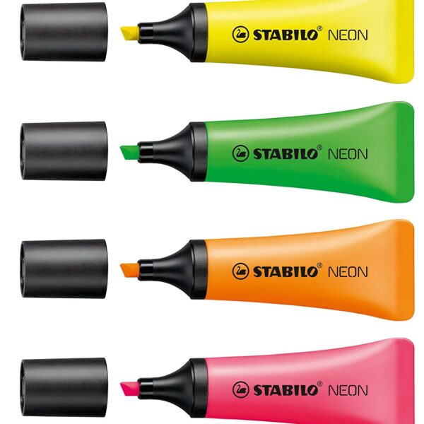 STABILO NEON Highlighter Chisel Tip 2-5mm Line Assorted Colours (Wallet 4) - 72/4-1