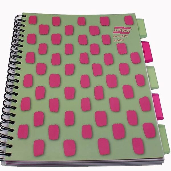 Europa Splash A4 Project Book Wirebound 200 Micro Perf Pages 80gsm FSC Ruled Punch 4 Holes Pink (Pack 3) - EU1507Z