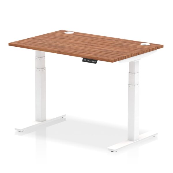 Dynamic Air 1200 x 800mm Height Adjustable Desk Walnut Top Cable Ports White Leg HA01105