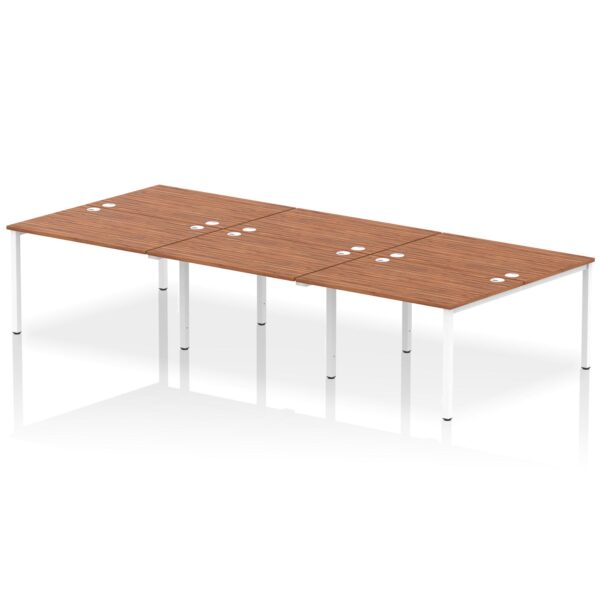 Impulse Back-to-Back 6 Person Bench Desk W1200 x D1600 x H730mm With Cable Ports Walnut Finish White Frame - IB00182
