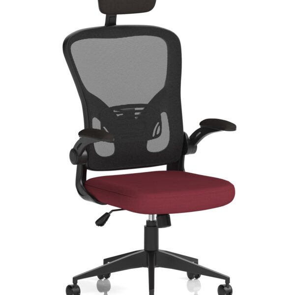 Ace Executive Mesh Back Office Chair With Folding Arms Bespoke Fabric Seat Ginseng Chilli - KCUP2001