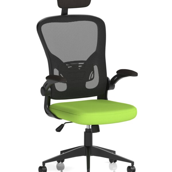 Ace Executive Mesh Back Office Chair With Folding Arms Bespoke Fabric Seat Myrrh Green - KCUP2003