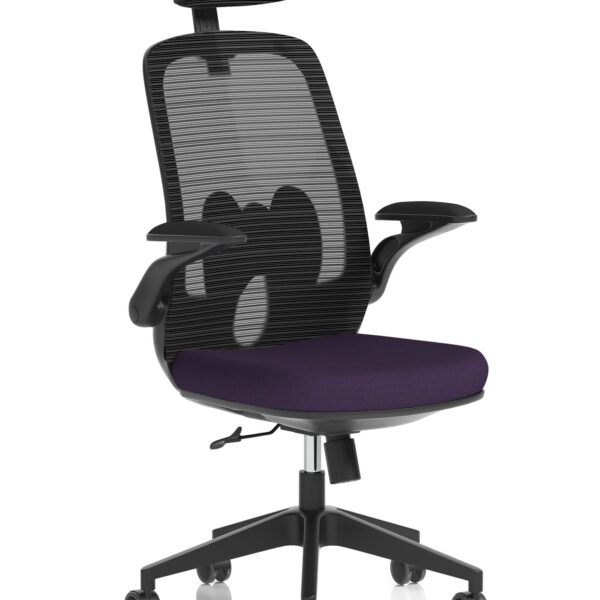 Sigma Executive Mesh Back Office Chair Bespoke Fabric Seat Tansy Purple With Folding Arms - KCUP2031