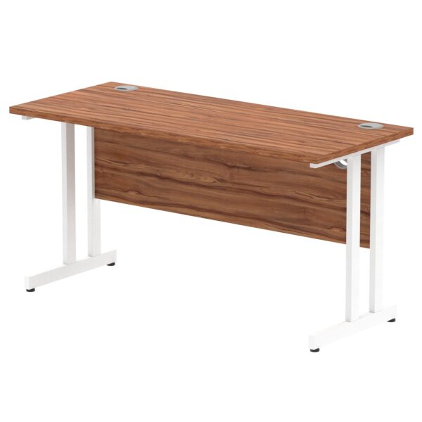Impulse 1400 x 600mm Straight Desk Walnut Top White Cantilever Leg MI001916