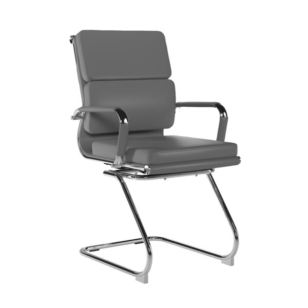 Bonded Leather Medium Back Visitor Armchair with Individual Back Cushions and Chrome Arms & Base