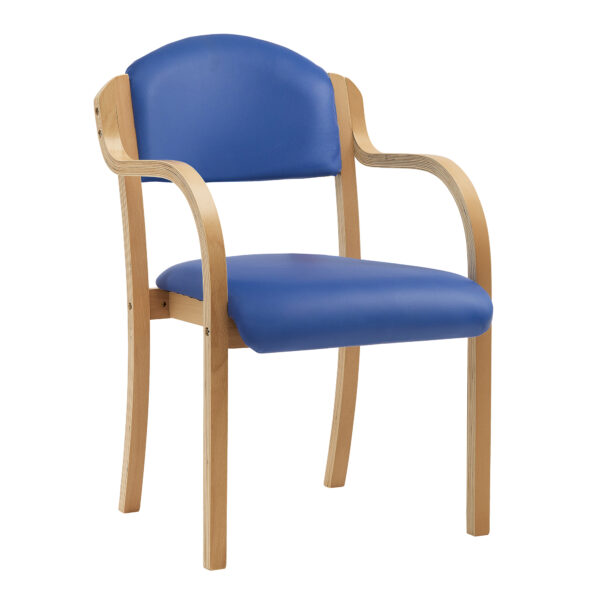 Beech Framed Stackable Side Armchair with Vinyl Upholstered and Padded Seat and Backrest